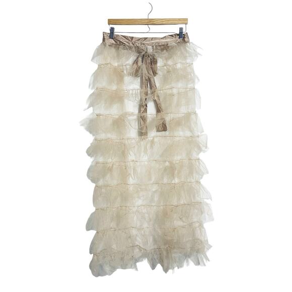 Tiered Tulle Ruffle Sheer Skirt with Tie Front Size L Cream Coquette Costume NWT - Picture 8 of 13